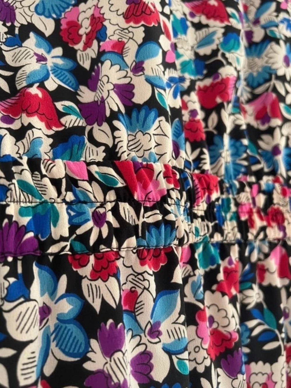 Vintage Liz Claiborne Floral Midi Dress in Black & Blue Size 14 - Picture 4 of 5